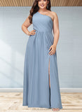 Lea A-line One Shoulder Floor-Length Chiffon Lace Bridesmaid Dress With Sequins UKP0019406