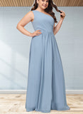 Lea A-line One Shoulder Floor-Length Chiffon Lace Bridesmaid Dress With Sequins UKP0019406