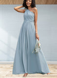 Lea A-line One Shoulder Floor-Length Chiffon Lace Bridesmaid Dress With Sequins UKP0019406