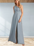 Lea A-line One Shoulder Floor-Length Chiffon Lace Bridesmaid Dress With Sequins UKP0019406