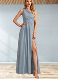 Lea A-line One Shoulder Floor-Length Chiffon Lace Bridesmaid Dress With Sequins UKP0019406