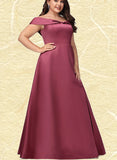 Nylah A-line Off the Shoulder Floor-Length Satin Bridesmaid Dress UKP0019407