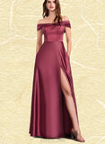 Nylah A-line Off the Shoulder Floor-Length Satin Bridesmaid Dress UKP0019407