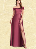 Nylah A-line Off the Shoulder Floor-Length Satin Bridesmaid Dress UKP0019407