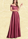 Nylah A-line Off the Shoulder Floor-Length Satin Bridesmaid Dress UKP0019407