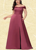 Nylah A-line Off the Shoulder Floor-Length Satin Bridesmaid Dress UKP0019407