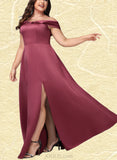 Nylah A-line Off the Shoulder Floor-Length Satin Bridesmaid Dress UKP0019407