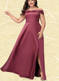 Nylah A-line Off the Shoulder Floor-Length Satin Bridesmaid Dress UKP0019407