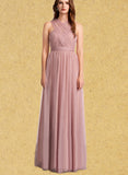 Mareli A-line Off the Shoulder One Shoulder V-Neck Floor-Length Tulle Bridesmaid Dress UKP0019408