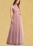 Mareli A-line Off the Shoulder One Shoulder V-Neck Floor-Length Tulle Bridesmaid Dress UKP0019408