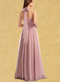 Mareli A-line Off the Shoulder One Shoulder V-Neck Floor-Length Tulle Bridesmaid Dress UKP0019408