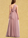 Mareli A-line Off the Shoulder One Shoulder V-Neck Floor-Length Tulle Bridesmaid Dress UKP0019408