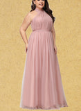 Mareli A-line Off the Shoulder One Shoulder V-Neck Floor-Length Tulle Bridesmaid Dress UKP0019408