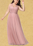 Mareli A-line Off the Shoulder One Shoulder V-Neck Floor-Length Tulle Bridesmaid Dress UKP0019408