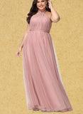 Mareli A-line Off the Shoulder One Shoulder V-Neck Floor-Length Tulle Bridesmaid Dress UKP0019408