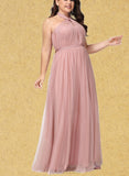 Mareli A-line Off the Shoulder One Shoulder V-Neck Floor-Length Tulle Bridesmaid Dress UKP0019408