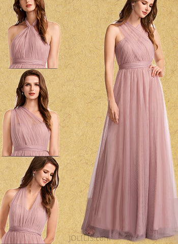 Mareli A-line Off the Shoulder One Shoulder V-Neck Floor-Length Tulle Bridesmaid Dress UKP0019408