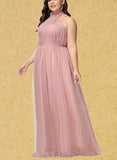 Mareli A-line Off the Shoulder One Shoulder V-Neck Floor-Length Tulle Bridesmaid Dress UKP0019408