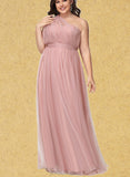 Mareli A-line Off the Shoulder One Shoulder V-Neck Floor-Length Tulle Bridesmaid Dress UKP0019408