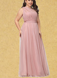 Mareli A-line Off the Shoulder One Shoulder V-Neck Floor-Length Tulle Bridesmaid Dress UKP0019408