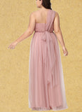 Mareli A-line Off the Shoulder One Shoulder V-Neck Floor-Length Tulle Bridesmaid Dress UKP0019408