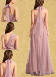 Mareli A-line Off the Shoulder One Shoulder V-Neck Floor-Length Tulle Bridesmaid Dress UKP0019408