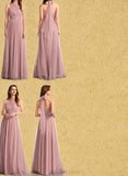 Mareli A-line Off the Shoulder One Shoulder V-Neck Floor-Length Tulle Bridesmaid Dress UKP0019408