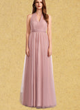 Mareli A-line Off the Shoulder One Shoulder V-Neck Floor-Length Tulle Bridesmaid Dress UKP0019408