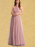 Mareli A-line Off the Shoulder One Shoulder V-Neck Floor-Length Tulle Bridesmaid Dress UKP0019408