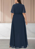 Sofia A-line V-Neck Asymmetrical Chiffon Bridesmaid Dress With Bow Pleated UKP0019411