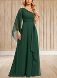 Milagros A-line One Shoulder Floor-Length Chiffon Bridesmaid Dress With Ruffle UKP0019412