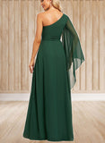 Milagros A-line One Shoulder Floor-Length Chiffon Bridesmaid Dress With Ruffle UKP0019412