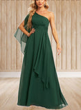 Milagros A-line One Shoulder Floor-Length Chiffon Bridesmaid Dress With Ruffle UKP0019412