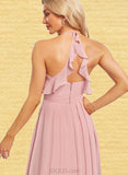 Rihanna A-line Halter Floor-Length Chiffon Bridesmaid Dress With Ruffle UKP0019413