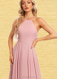 Rihanna A-line Halter Floor-Length Chiffon Bridesmaid Dress With Ruffle UKP0019413