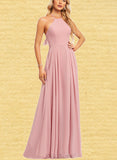 Rihanna A-line Halter Floor-Length Chiffon Bridesmaid Dress With Ruffle UKP0019413