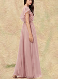 Krista A-line V-Neck Floor-Length Chiffon Bridesmaid Dress UKP0019414