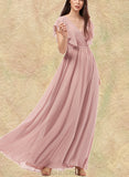 Krista A-line V-Neck Floor-Length Chiffon Bridesmaid Dress UKP0019414