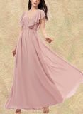 Krista A-line V-Neck Floor-Length Chiffon Bridesmaid Dress UKP0019414