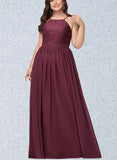 Cameron A-line Square Floor-Length Chiffon Lace Bridesmaid Dress UKP0019415