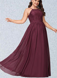 Cameron A-line Square Floor-Length Chiffon Lace Bridesmaid Dress UKP0019415