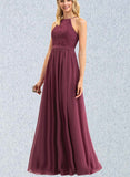 Cameron A-line Square Floor-Length Chiffon Lace Bridesmaid Dress UKP0019415