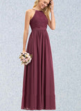 Cameron A-line Square Floor-Length Chiffon Lace Bridesmaid Dress UKP0019415