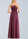 Cameron A-line Square Floor-Length Chiffon Lace Bridesmaid Dress UKP0019415