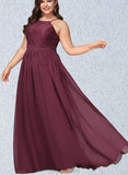 Cameron A-line Square Floor-Length Chiffon Lace Bridesmaid Dress UKP0019415