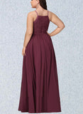 Cameron A-line Square Floor-Length Chiffon Lace Bridesmaid Dress UKP0019415