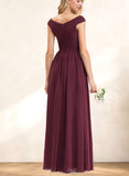 Layla A-line Off the Shoulder Floor-Length Chiffon Bridesmaid Dress With Ruffle UKP0019416