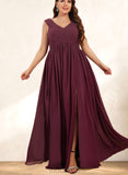 Layla A-line Off the Shoulder Floor-Length Chiffon Bridesmaid Dress With Ruffle UKP0019416