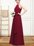 Karly A-line Scoop Floor-Length Chiffon Bridesmaid Dress With Bow UKP0019417