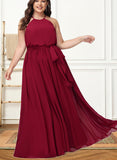 Karly A-line Scoop Floor-Length Chiffon Bridesmaid Dress With Bow UKP0019417